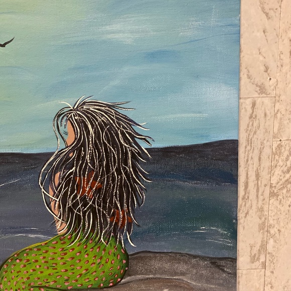 Hand crafted painted Mermaid Ocean Rock canvas wall Art 11X14” free handed - Picture 7 of 11
